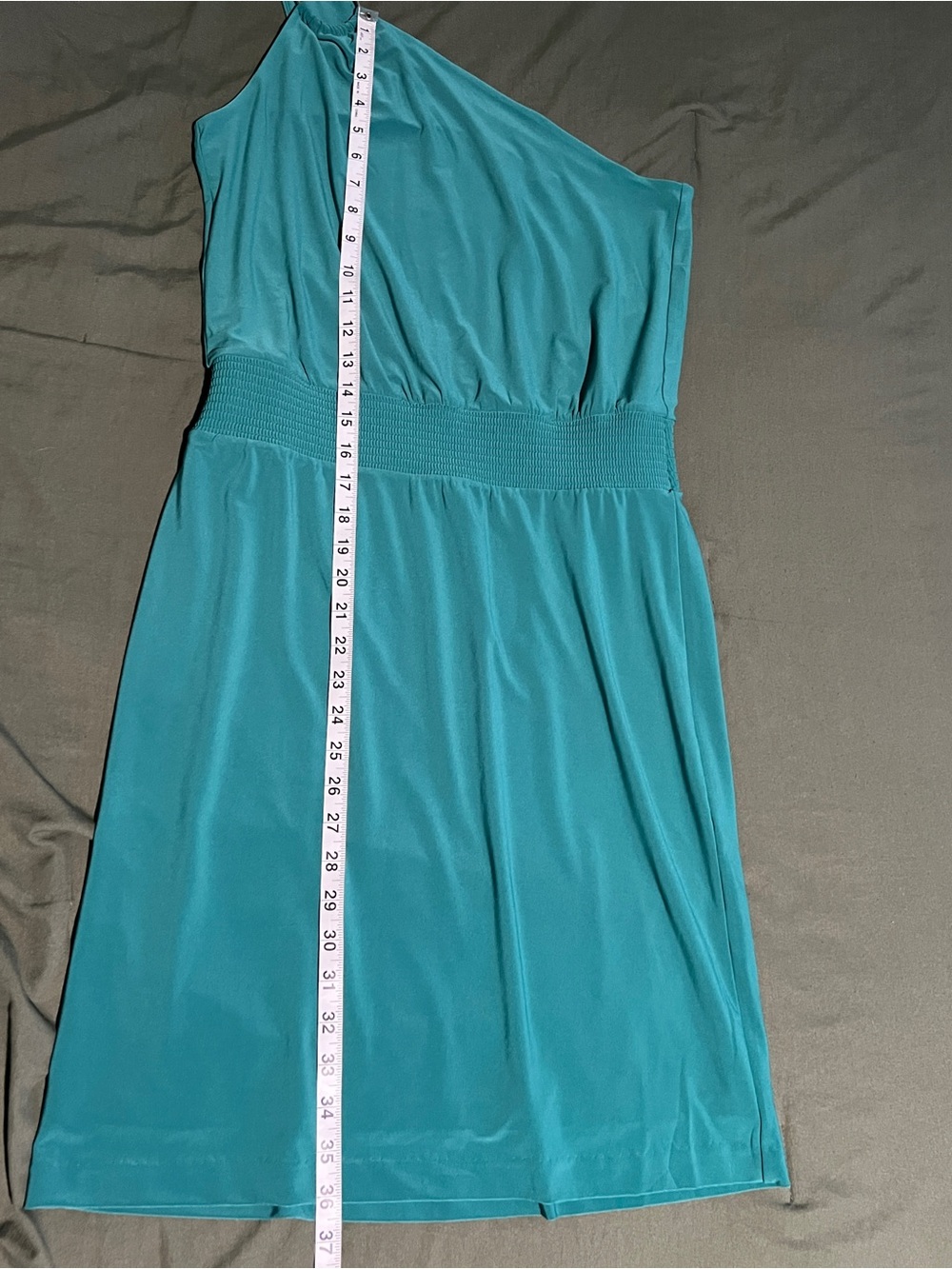 White House Black Market One-Shoulder Teal Dress